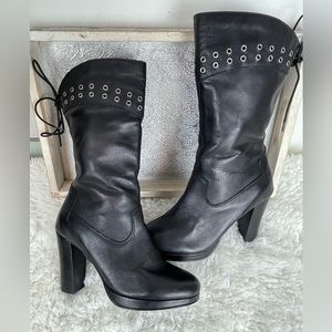 Harley Davidson Black Leather Heeled Boots Size 9 EUC Like New